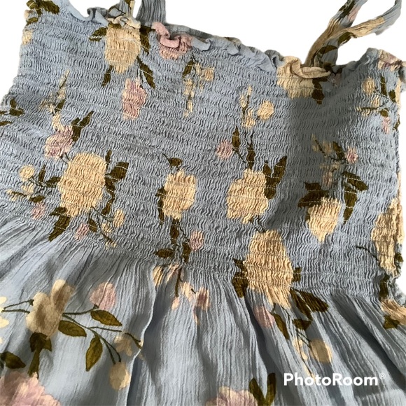 American Eagle Tank Womens XS Blue Crop Pleated Bottom Floral Print Viscose - Picture 2 of 6